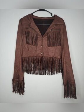 Vintage Small Brown fringe, bohemian faux, suede, whimsical, unique Coat